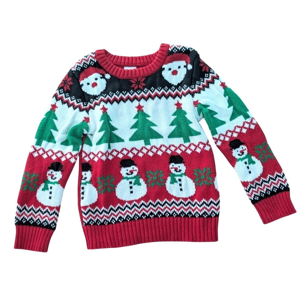 Holiday Time Kids Snowman & Christmas Tree Ugly Sweater size XS 4/5